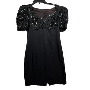 Amanda Taylor Vintage Embroidered Sequin Short Sleeve Above Knee Dress Sz 6